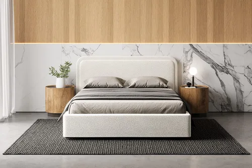 Vista 10 de Chloe - Cama de plataforma tapizada No requiere somier (borde negro, marco de cama queen)