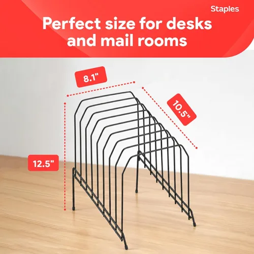 Vista 3 de STAPLES Organizador de archivos de escritorio con inclinación de metal, 8 compartimentos, diseño escalonado, negro, almacenamiento de papel