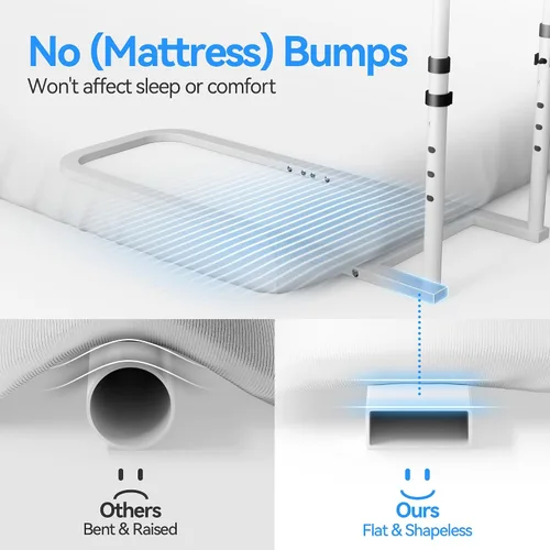 Vista 4 de Barandillas de cama para adultos mayores de seguridad - Diseño ajustable de tubo plano para personas mayores con bolsillo de almacenamiento y asa