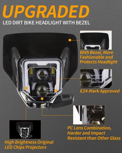 Vista 2 de RAMJET4X4 LED Faro de Moto de Tierra Motocross con Marco Compatible con 2017-2024 Husqvarna FE 250 350 450 501 701, TE150 250i 300i, FC250 350 450