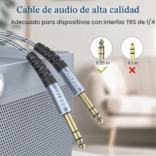 Vista 4 de JOLGOO Cable TRS de instrumento de 1/4 de pulgada de 3.3 pies, paquete de 2, cable de audio de un cuarto de pulgada, línea de interconexión Gris