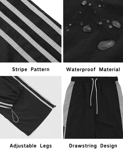 Vista 5 de Aelfric Eden Pantalones deportivos a rayas para hombre, pantalones de paracaídas, pantalones holgados Y2k, pantalones cargo de pierna ancha