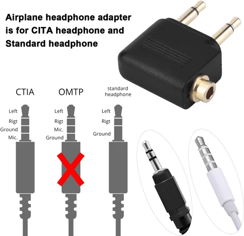 Vista 4 de EBOOT Adaptador de auriculares de avión 3 piezas Adaptador de vuelo