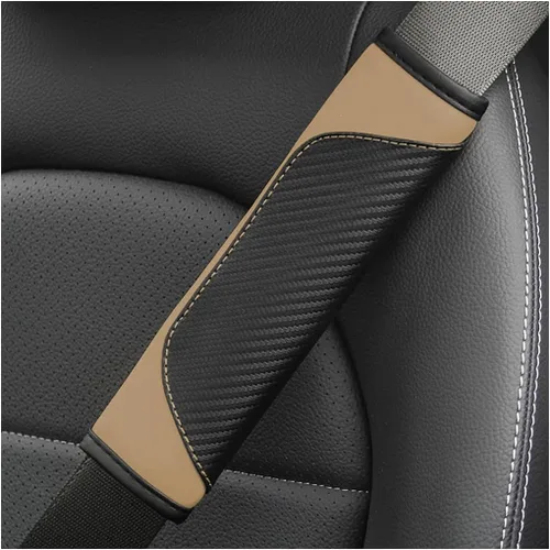 Vista 7 de AUCELI 2 fundas para cinturón de seguridad de automóvil, fundas de correa de hombro de fibra de carbono, almohadilla de arnés suave de cuero Negro