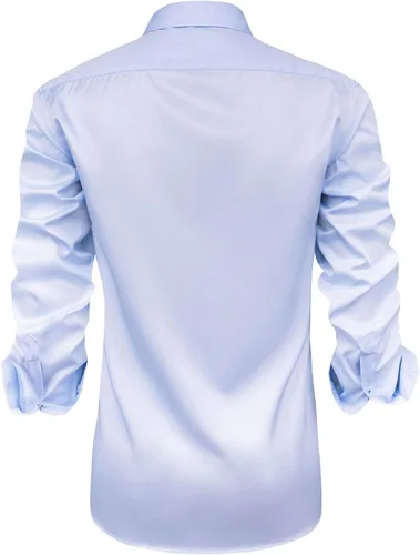 Vista 3 de J.VER Camisa de vestir elástica de manga larga casual para hombre, sin arrugas, ajuste regular, con botones