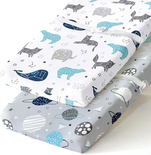 Vista 30 de Pack n Play Sheets BROLEX - Juego de 2 sábanas para cuna, juego de sábanas elásticas y portátiles para cuna, funda de colchón convertible