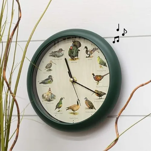 Vista 3 de Mark Feldstein, reloj cantando aves de caza salvaje de América del Norte, 8 pulgadas, verde