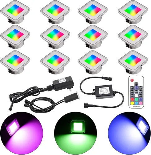 Vista 9 de Kit de 8 luces empotrables para cubierta cuadrada IP67, color Blanco cálido