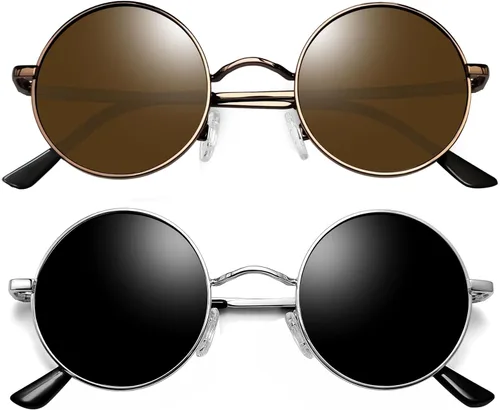 Vista 23 de Joopin Gafas de sol redondas pequeñas Hippie Circle Teashades Traje de protección UV Todo negro