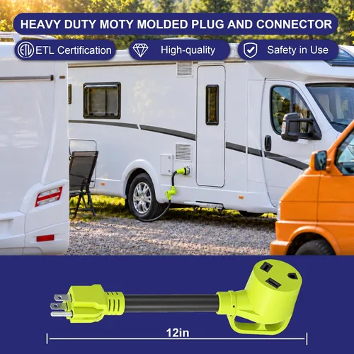 Vista 6 de Adaptador de enchufe RV de 15 amperios a 30 amperios, cable NEMA 5-15P a TT-30R, adaptador de corriente Dogbone de 12 pulgadas con cable STW de 10
