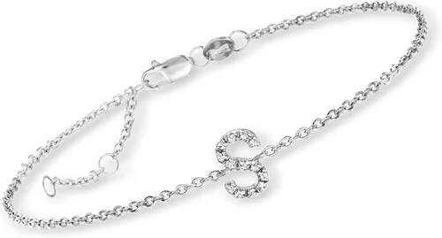 Vista 5 de RS Pure by Ross-Simons Diamond-Accented Single-Initial Bracelet in Sterling Silver
