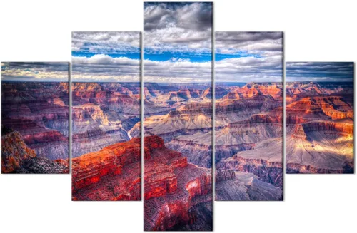Vista 17 de TUMOVO 5 piezas de arte en lienzo para pared, hermoso castillo de piedra de cisne con paisajes naturales de selva al atardecer, paisajes naturales