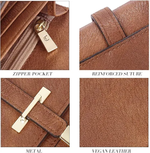 Vista 4 de CLUCI Cartera de cuero triple grande para mujer