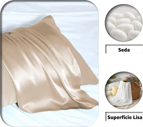 Vista 2 de Juego de 2 fundas de almohada de seda para cabello y piel, suave, transpirable y resistente, 100%, fundas de seda de morera natural en ambos lados
