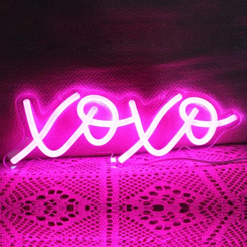 Vista 2 de XOXO - Letrero de luz LED de neón rosa para el día de San Valentín para pared de dormitorio, luces de neón para decoración de pared, letrero Xoxo