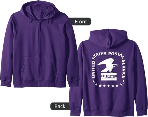 Vista 10 de USPS - Sudadera con capucha y cremallera con sello de correo aéreo de, Gris Negro