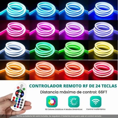 Vista 3 de GZBtech - Tira de luces LED RGB de neón de 5 metros/16.4 pies, impermeable, tira de luces LED de cambio de color AC 110-120V con control remoto