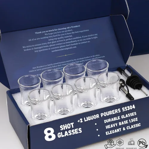Vista 2 de A&A Wonders Juego de 8 vasos de chupito de 1.5 onzas con base pesada, juego de vasos de chupito con peso, para vasos de chupito de tequila de vodka