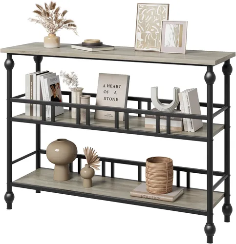Vista 8 de IDEALHOUSE Mesa consola de 43 pulgadas, mesa auxiliar estrecha de 3 niveles con estantes, mesa de sofá para sala de estar, pasillo, dormitorio