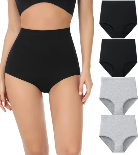 Vista 8 de wirarpa Ropa interior de algodón para mujer, de cintura súper alta, elásticos, cobertura completa, paquete de 4 00-Multicolora3