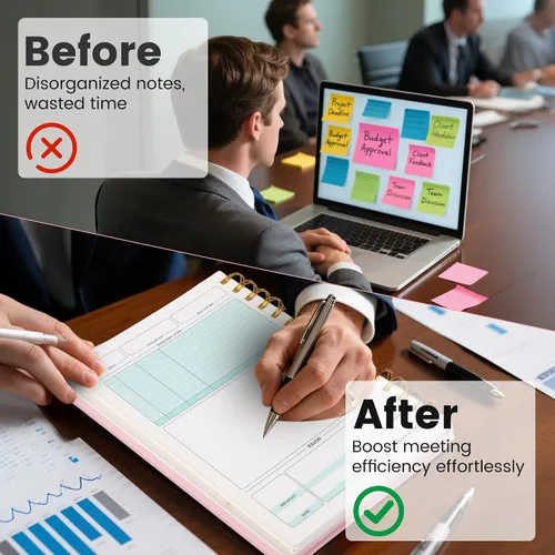 Vista 5 de Cuaderno de Reuniones para Trabajo con Elementos de Acción 5.5×8.5 Tapa Dura Espiral Planificador de Reuniones para Oficina Negocios Notas