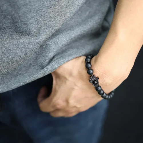 Vista 2 de COAI Hamsa - Pulsera de piedra de protección de mano para hombres y mujeres, Piedra