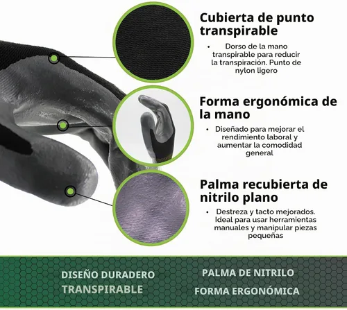 Vista 2 de SHOWA Atlas 370B - Guantes de trabajo profesionales de nitrilo para paisajismo, jardinería y montaje, guantes de uso general