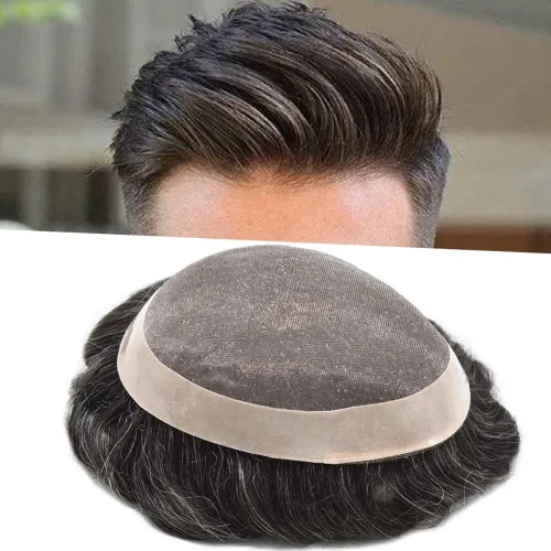 Vista 66 de Toupee de cabello humano fino mono revestido de poliéster para hombre, postizo de monofilamento duradero NPU monofilamento tupé para hombres