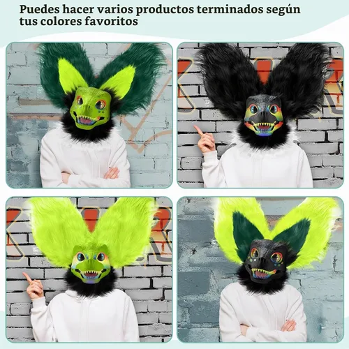 Vista 6 de Seenelling Kit de 13 piezas de máscara de dinosaurio DIY, máscara de dinosaurio de plástico duro, kit de disfraz de dinosaurio peludo Therian