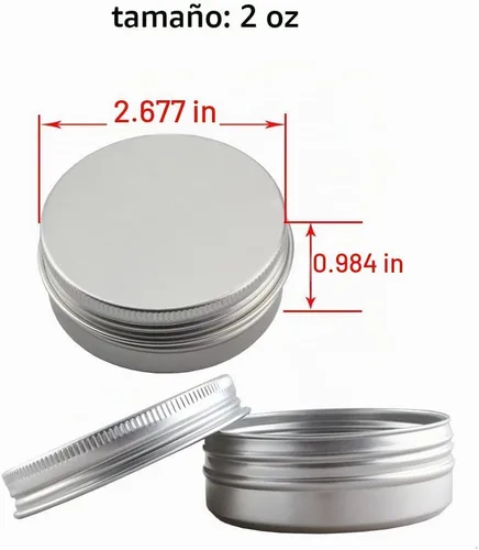 Vista 2 de Tarros vacíos de aluminio de 2 onzas con tapa de rosca con tapas, 75 latas de velas redondas, recipientes cosméticos recargables para bálsamo
