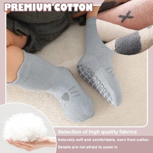 Vista 3 de Calcetines de algodón antideslizantes para bebés y niñas, 8 pares