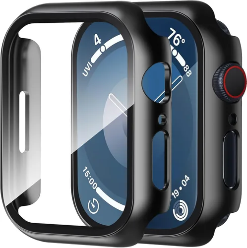 Vista 30 de Smiling Paquete de 2 fundas compatibles con Apple Watch Serie 3/Serie 2 de 1.49 pulgadas, protector de pantalla vidrio templado, carcasa rígida