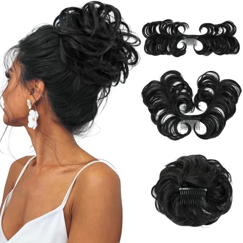 Vista 35 de Peine de moño desordenado con clip lateral para mujer, corto, natural, lacio, versátil, ajustable, fácil de peinar, (rubio ceniza-C)