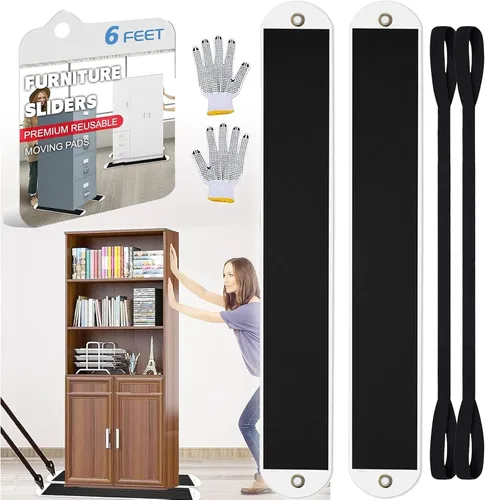 Vista 9 de Juego de 2 deslizadores grandes para muebles con correa de tracción, deslizadores móviles de electrodomésticos, deslizadores de muebles resistentes