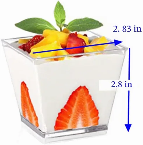 Vista 2 de Mistari Paquete de 50 vasos de postre de plástico transparente con tapas y cucharas, mini tazas de parfait y tazas de pudín para tarta de queso