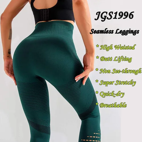 Vista 2 de JGS1996 - Leggings para mujer de entrenamiento, yoga, levantamiento, sin costuras, textura arrugada, cintura alta, realzan la figura, forro polar