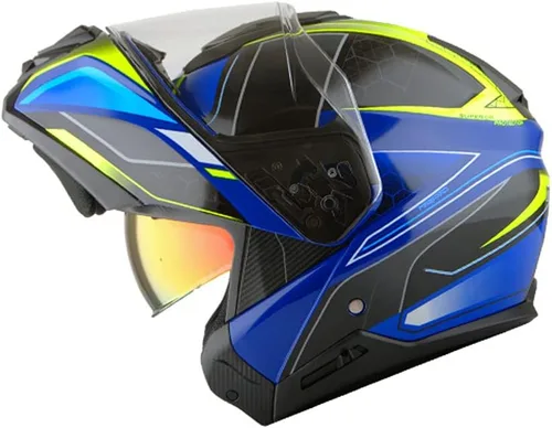 Vista 5 de Martian Casco modular de cara completa para motocicleta, protector solar con doble visera: HG362 azul amarillo