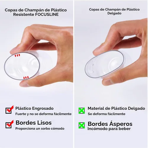 Vista 3 de FOCUSLINE Paquete de 24 Copas de Champán de Plástico Transparente de 9 Oz, Copas de Champán de Plástico Sin Tallo Transparentes, Vasos para Brindis