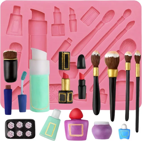 Vista 8 de Herramientas de maquillaje pequeñas de silicona para fondant, juego de pincel, lápiz labial, colorete en polvo, paleta de sombra de ojos 23