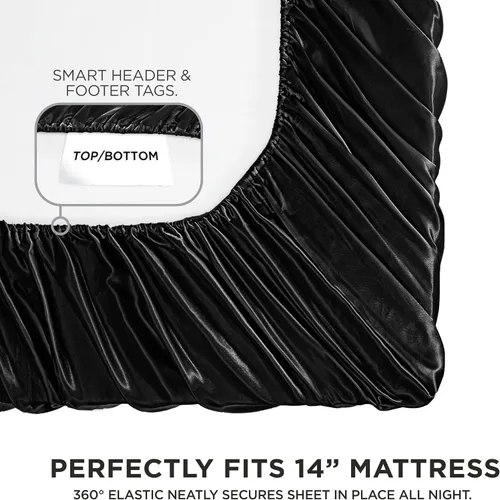 Vista 3 de Juicy Couture Juego de sábanas de satén de tamaño individual, juego de sábanas sedosas de bolsillo profundo con 1 sábana bajera, 1 sábana encimera