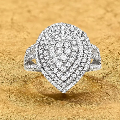 Vista 4 de Ross-Simons 100 ct tw Diamond Pear-Shaped Ring in Sterling Silver