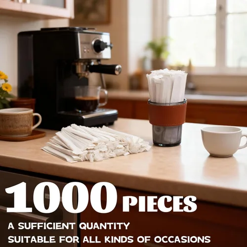 Vista 5 de 1000 agitadores de café envueltos individualmente de madera, palitos de madera desechables de 5.5 pulgadas para café, cóctel y bebidas calientes