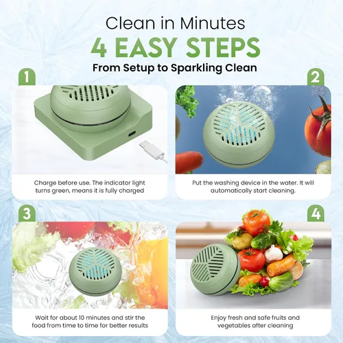 Vista 6 de Lavadora de frutas y verduras, dispositivo limpiador de frutas y verduras, portátil USB inalámbrico Veggie Wash con tecnología de purificación