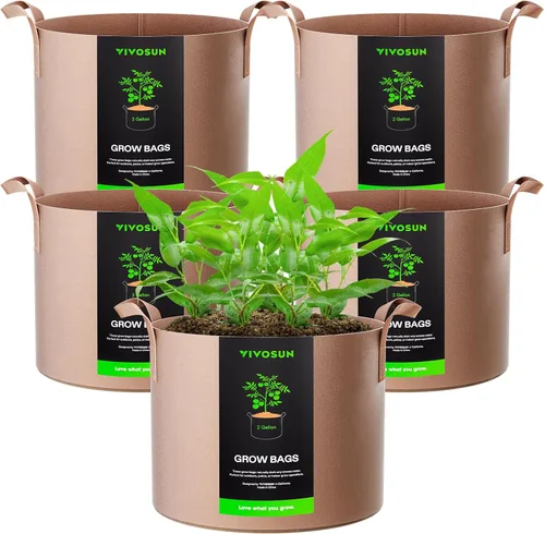 Vista 27 de VIVOSUN - Paquete de 5, 1 galón, bolsas para cultivar de tela no tejida gruesa resistente con asas Negro