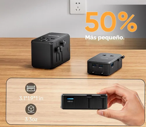 Vista 4 de Olcorife PD25W Mini adaptador de viaje, adaptador de corriente universal con 2 USB-C 1 USB-A, adaptador de enchufe internacional, esenciales
