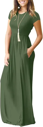 Vista 2 de HAOMEILI - Vestido largo de manga cortalarga, holgado, liso, informal y con bolsillos para mujer