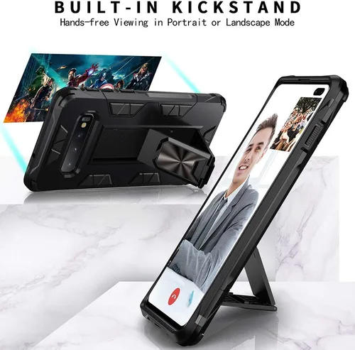 Vista 3 de Dionsibei Funda para Samsung Galaxy S10 Plus de grado militar con función atril incorporada, funda protectora resistente a prueba de golpes