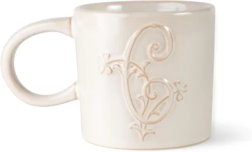 Vista 18 de Fringe Studio Taza Redonda de Gres, Monograma Floral Letra "E" 3.38" DIA. X 3.5"H, 14 fl.oz., con Asa Dorada Pintada a Mano (428047)
