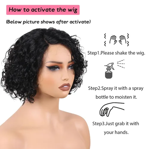 Vista 4 de Pelucas de cabello humano rizado profundo, parte lateral, encaje frontal precortado, encaje frontal para usar y llevar, peluca sin pegamento