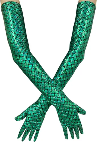 Vista 8 de color cosplayer Mermaid Gloves Fish Scales Arm Sleeves Sequin Gloves Fish Scale Fingerless Gloves with Fins